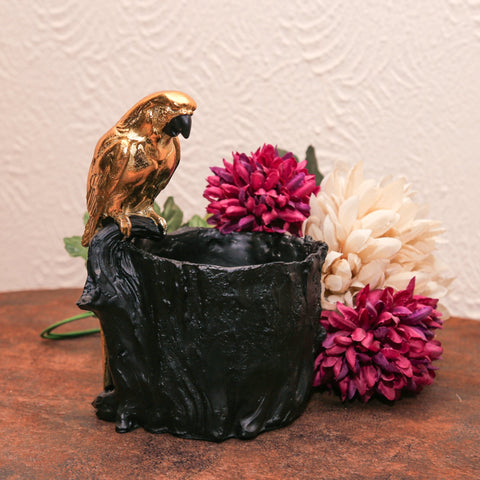 Gold Parrot Figurine with Black Pot Centre Piece | Home Décor - Needs Store