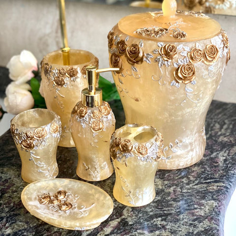 Gold Roses Bathroom Set | Bathroom Accessories | Tumblers Set - 6 pcs - Needs Store