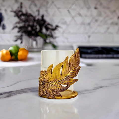 Golden Leaf Resin Jar Candle Holder - Needs Store
