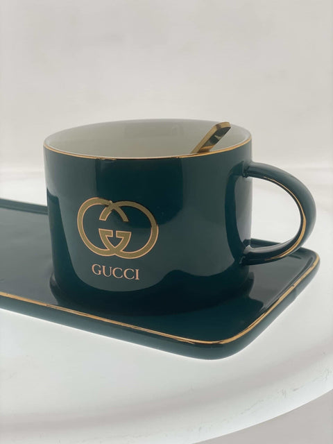 "Gucci" Mug with Serving Dish and Spoon - Emerald - Needs Store