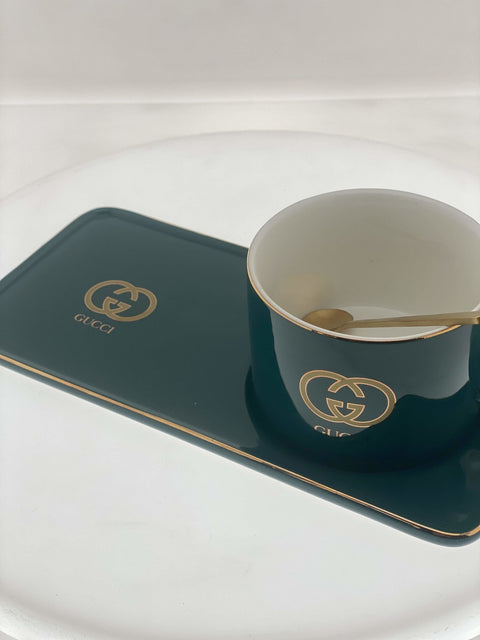"Gucci" Mug with Serving Dish and Spoon - Emerald - Needs Store