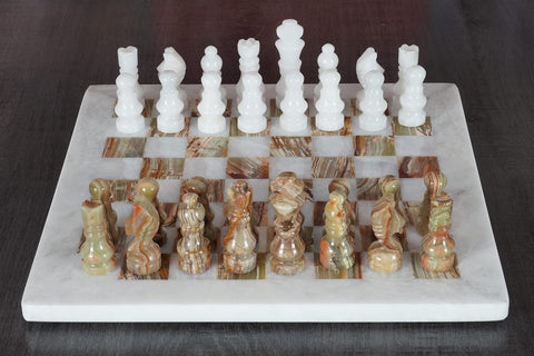 Handmade Marble Chess Set | Chess Board- White And Coral - Needs Store