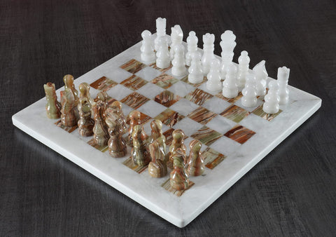 Handmade Marble Chess Set | Chess Board- White And Coral - Needs Store