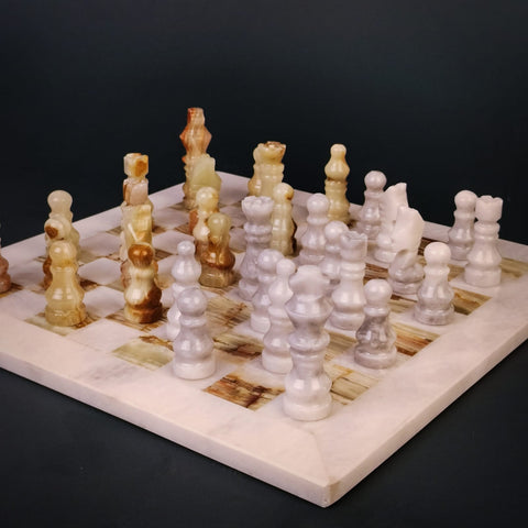 Handmade Marble Chess Set | Chess Board- White And Coral - Needs Store