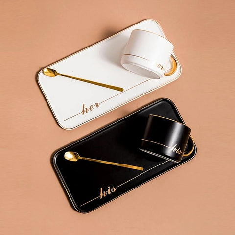 "His" Mug with Serving Dish and Spoon - Black and Gold - Needs Store