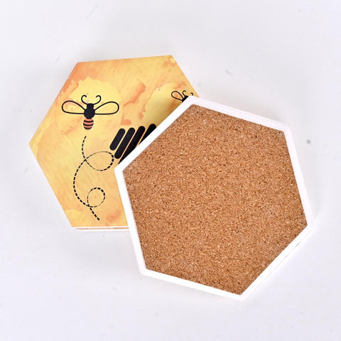 Honey Bee Stone Coasters with Cork Base - Set of 06 Coasters - Needs Store