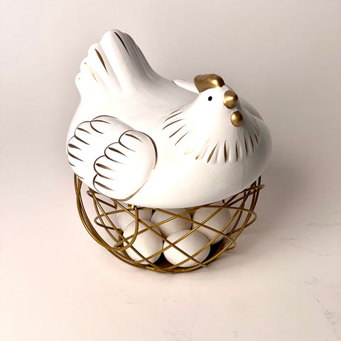 Eggs Basket with Hen Lid - Golden Spiral Basket