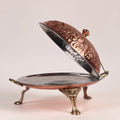 Engraved Dome Copper Serving Platter With Stand