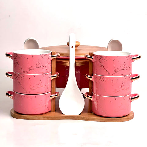 Ceramic Soup Set with Wooden Stand