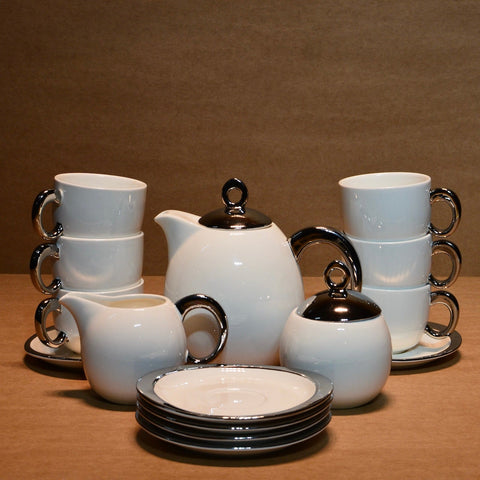 Imperial White & Silver Tea Set - Needs Store