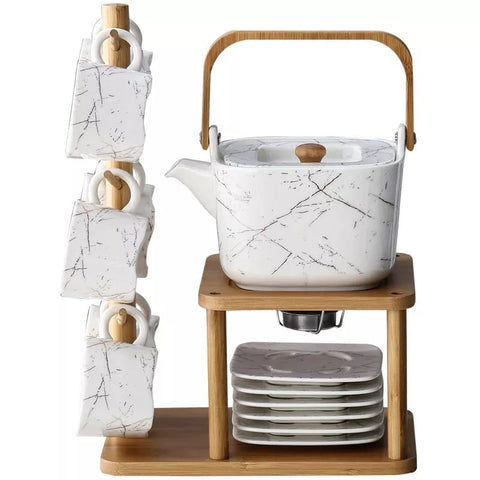Japanese Ceramic Teapot - Flower Coffee Tea Set Coffee Cup Pot with Shelf - Needs Store
