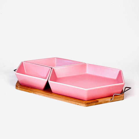 Japanese Style Ceramic Fruit/Snack Platter with Wooden Tray - Needs Store