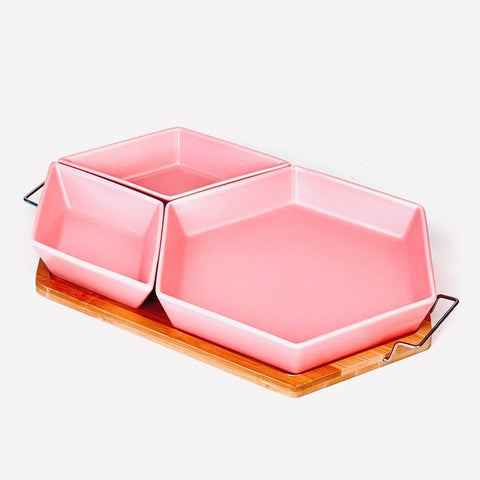 Japanese Style Ceramic Fruit/Snack Platter with Wooden Tray - Needs Store