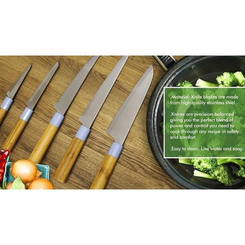 J&T Bamboo Handle Stainless Steel Knives Set Blue (SK-1443) - Needs Store
