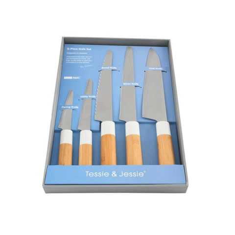 J&T Stainless Steel Bamboo Handle Knives Set White (SK-1443) - Needs Store
