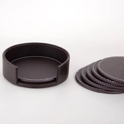 Leather Drink Coasters | Table Scratch or Stain Protection for Cup or Glasses - Black - Needs Store