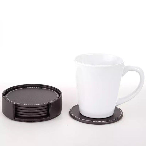 Leather Drink Coasters | Table Scratch or Stain Protection for Cup or Glasses - Black - Needs Store