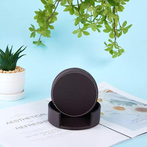 Leather Drink Coasters | Table Scratch or Stain Protection for Cup or Glasses - Black - Needs Store