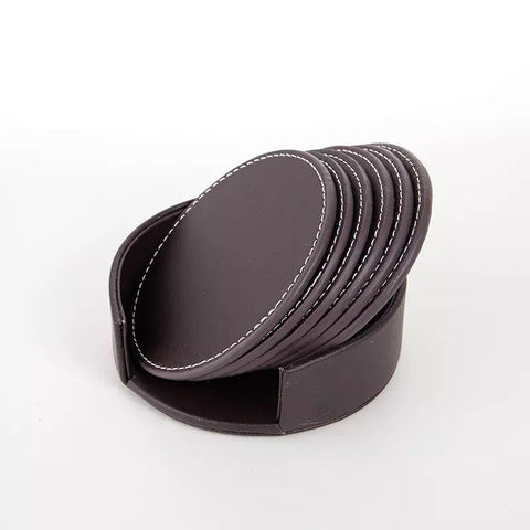 Leather Drink Coasters | Table Scratch or Stain Protection for Cup or Glasses - Black - Needs Store