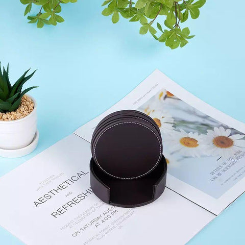 Leather Drink Coasters | Table Scratch or Stain Protection for Cup or Glasses - Black - Needs Store