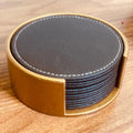 Leather Drink Coasters | Table Scratch or Stain Protection for Cup or Glasses - Dark Brown - Needs Store
