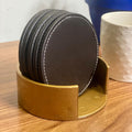 Leather Drink Coasters | Table Scratch or Stain Protection for Cup or Glasses - Dark Brown - Needs Store