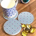 Light Blue Turkish Drink Coasters with Thin Cork Bottom | Moisture Absorbing Stone Coasters | Table Scratch or Stain Protection for Cup or Glasses - Needs Store