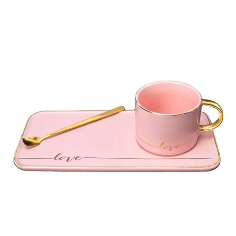 "Love" Mug with Serving Dish and Spoon - Pink - Needs Store
