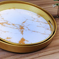 Marble Design Round Décor, Serving & Vanity Tray | Set of 2 ( White & Gold ) - Needs Store