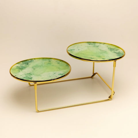Marble Look Green Double Layer Round Shape Tray - Needs Store