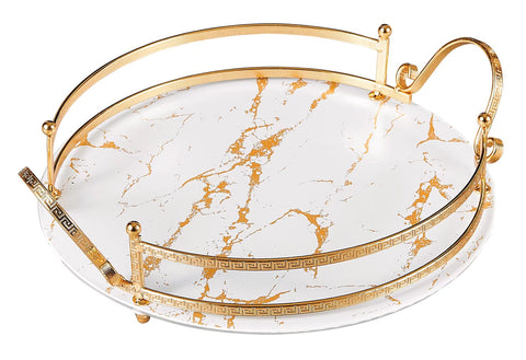 Marble White & Gold Round Decorative Tray - Needs Store