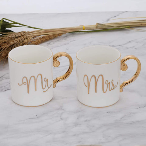 Mr. & Mrs. Couple Mugs Set (White & Gold) - Needs Store