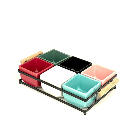 Multifunction Square Snack Platter with Metal Stand - 6 Compartment - Needs Store