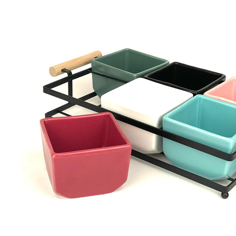 Multifunction Square Snack Platter with Metal Stand - 6 Compartment - Needs Store