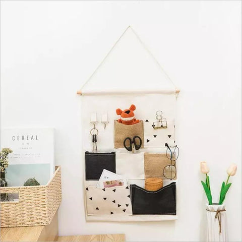 Nordic Black & White Geometric Wall Organizer - 07 Pockets | 02 Key Hooks - Needs Store