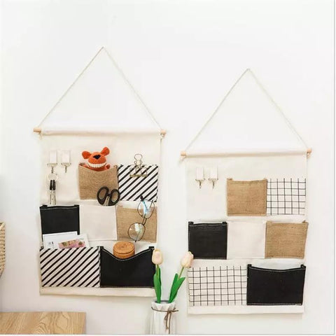 Nordic Black & White Geometric Wall Organizer - 07 Pockets | 02 Key Hooks - Needs Store
