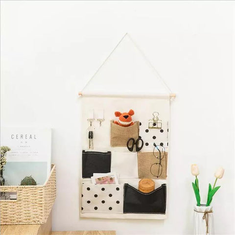 Nordic Black & White Geometric Wall Organizer - 07 Pockets | 02 Key Hooks - Needs Store