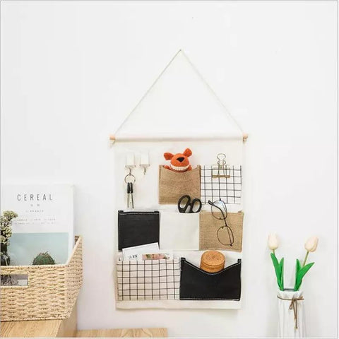 Nordic Black & White Geometric Wall Organizer - 07 Pockets | 02 Key Hooks - Needs Store