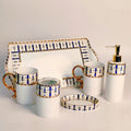 Oriental Blue Bathroom Accessories Set | Tumblers Set with Vanity Tray| Ceramic Bath Set - Needs Store