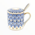 Oriental Blue Ceramic Tea Mug with Spoon & Lid - Needs Store