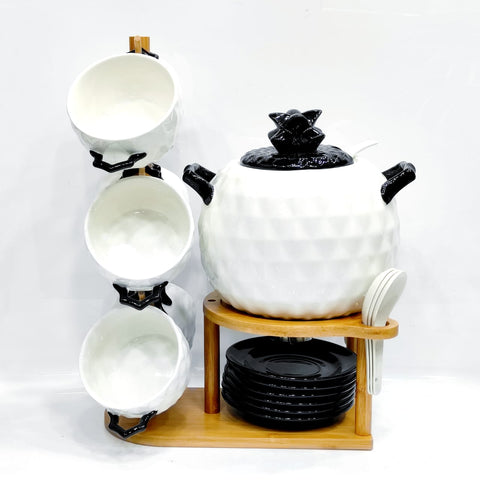 Pineapple Style 6-Pieces Ceramic Soup Set with Bamboo Rack - Needs Store