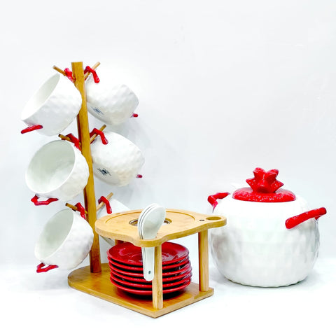 Pineapple Style 6-Pieces Ceramic Soup Set with Bamboo Rack - Needs Store