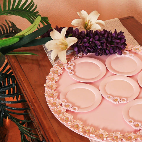 Pink Tray With Set Of 6 Drink Coasters | Decorative Coffee Tea Tray Set | Coasters Set - Needs Store