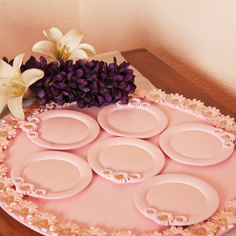 Pink Tray With Set Of 6 Drink Coasters | Decorative Coffee Tea Tray Set | Coasters Set - Needs Store