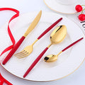 Red & Gold Stainless Steel Gold Cutlery Set - 24 pcs | Kitchenware Cutlery Set - Needs Store
