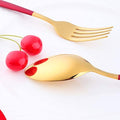 Red & Gold Stainless Steel Gold Cutlery Set - 24 pcs | Kitchenware Cutlery Set - Needs Store