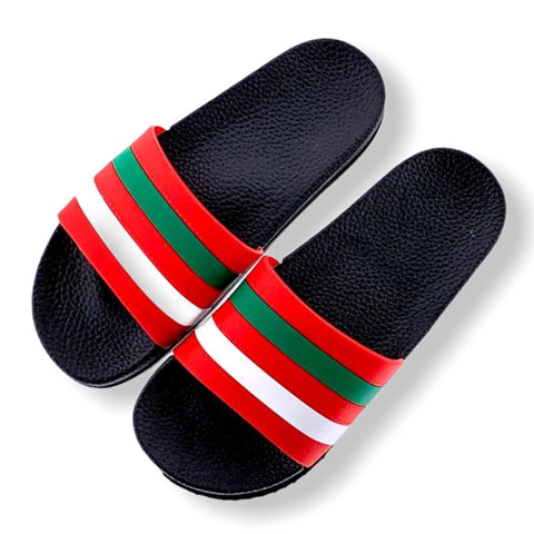 Red & Green Stripe Slippers - Needs Store