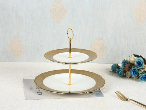 Round Two Tier Serving Platter - White - Needs Store