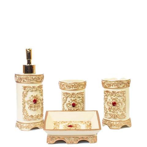 Royal Crème and Gold Bathroom Set | Bathroom Accessories | Tumblers Set - 6 pcs - Needs Store