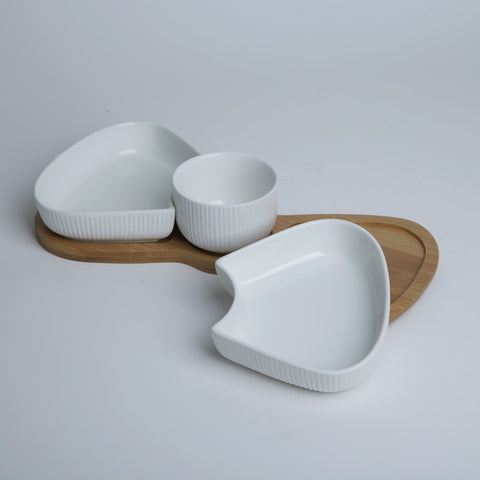 Serving Dish Set With Bamboo Wooden Base - Needs Store